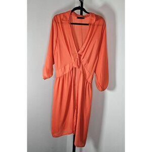 Fit 2 Figure Plus Orange Sheer Tunic Faux Wrap Top - SZ 2